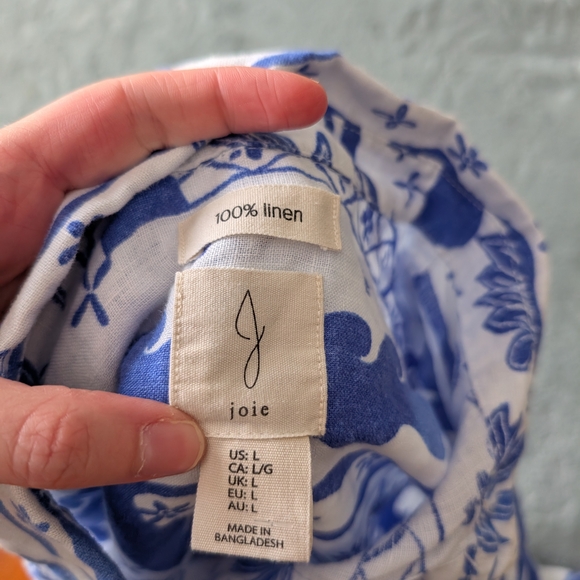 Joie Blue and White Button Down Coastal 100% Linen Shirt Large - Picture 7 of 7
